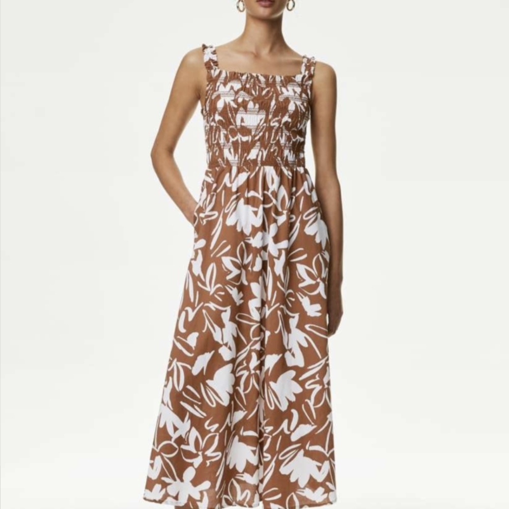 Marks & Spencer Brown and White Midi Dress